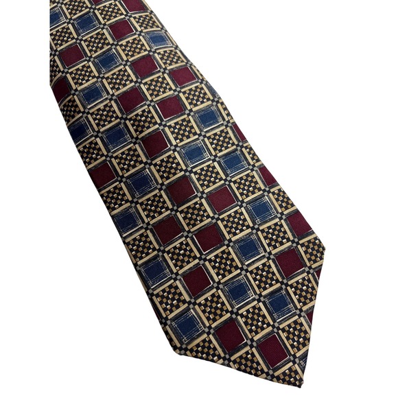 Evan-Picone Necktie Mens OS Burgundy Blue Geometric Silk Blend Professional A25 - Picture 3 of 8